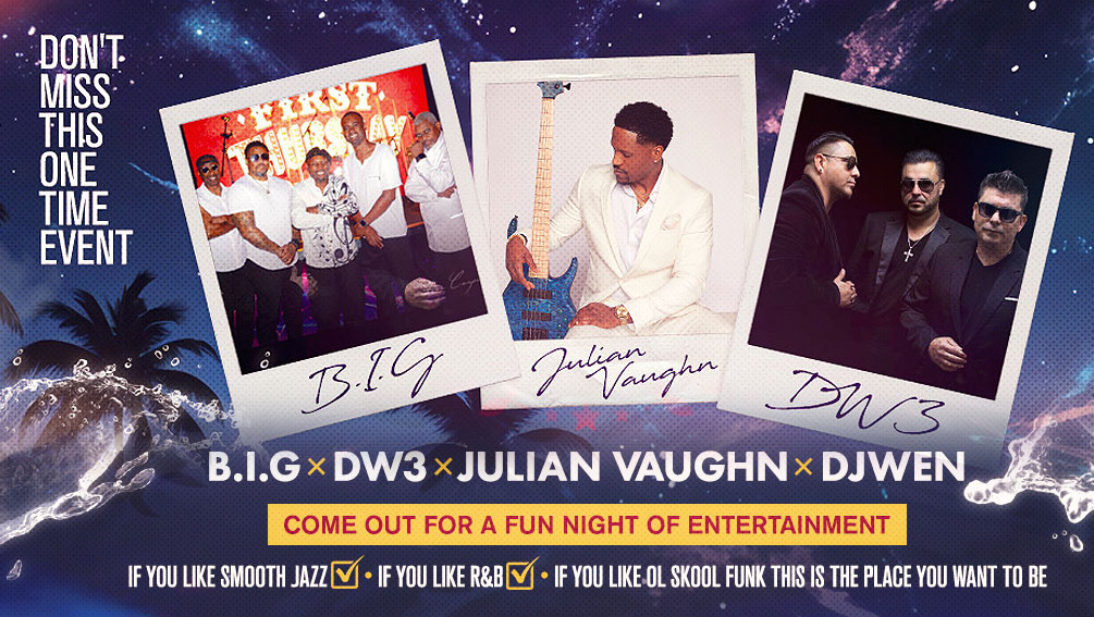 Brothers Igniting a Groove, Julian Vaughn and DW3 at BIERGARTEN Old World Huntington Beach