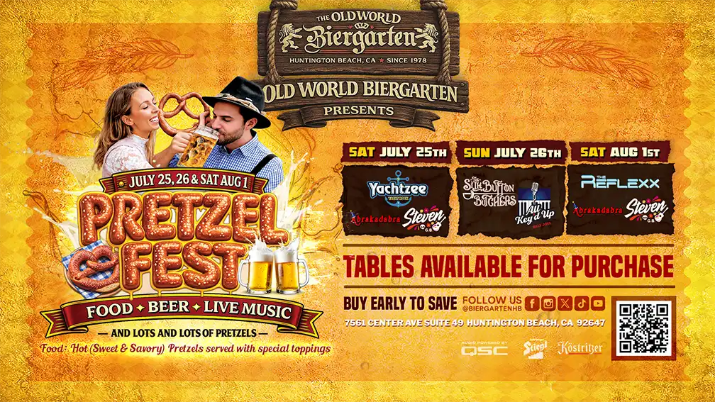 Pretzel Fest 2026 Food, Beer, Pretzels, & Live Music at Old World Biergarten Huntington Beach