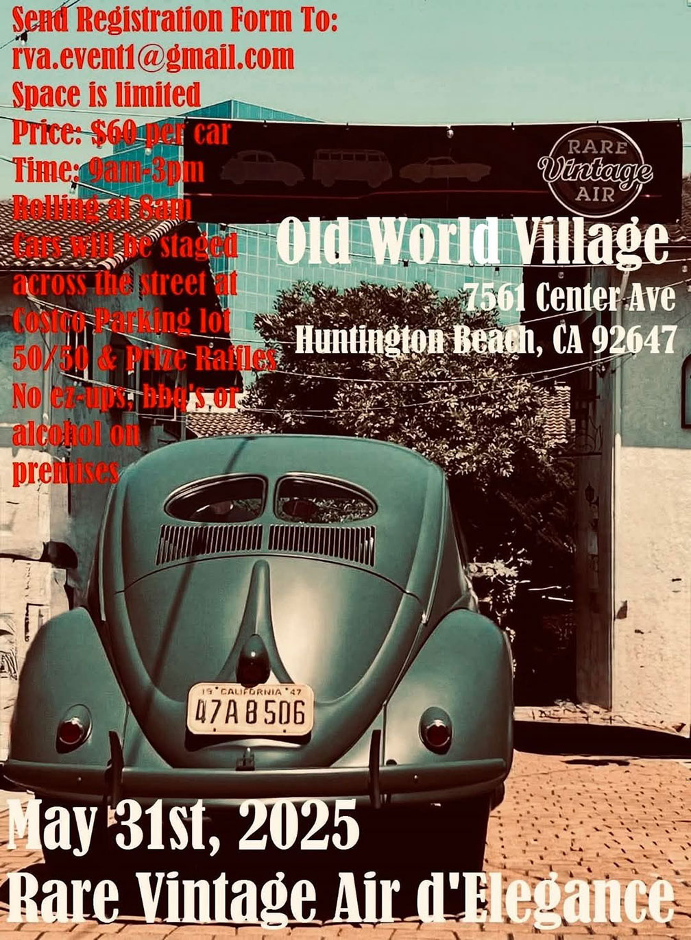 VW Car Show 2025 flyer at Biergarten Old World Huntington Beach