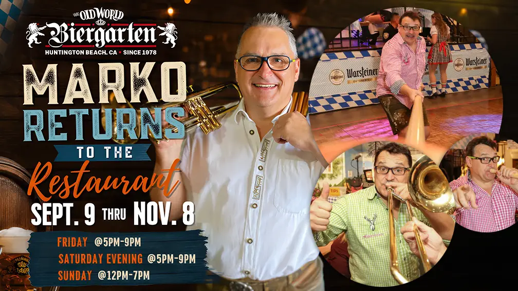 Marko (One Man Band) Returns to Old World Restaurant Sept. 9 through Nov. 8, 2026